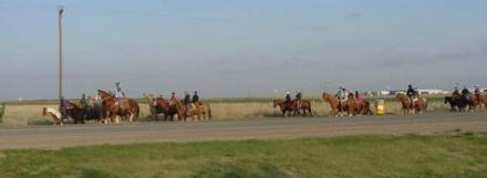 Point Rock Riders leaving Elkhart on their annual May trail ride to Guymon, OK.    